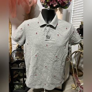 Moncler Heather Grey Polo with Red Logo Embroidery